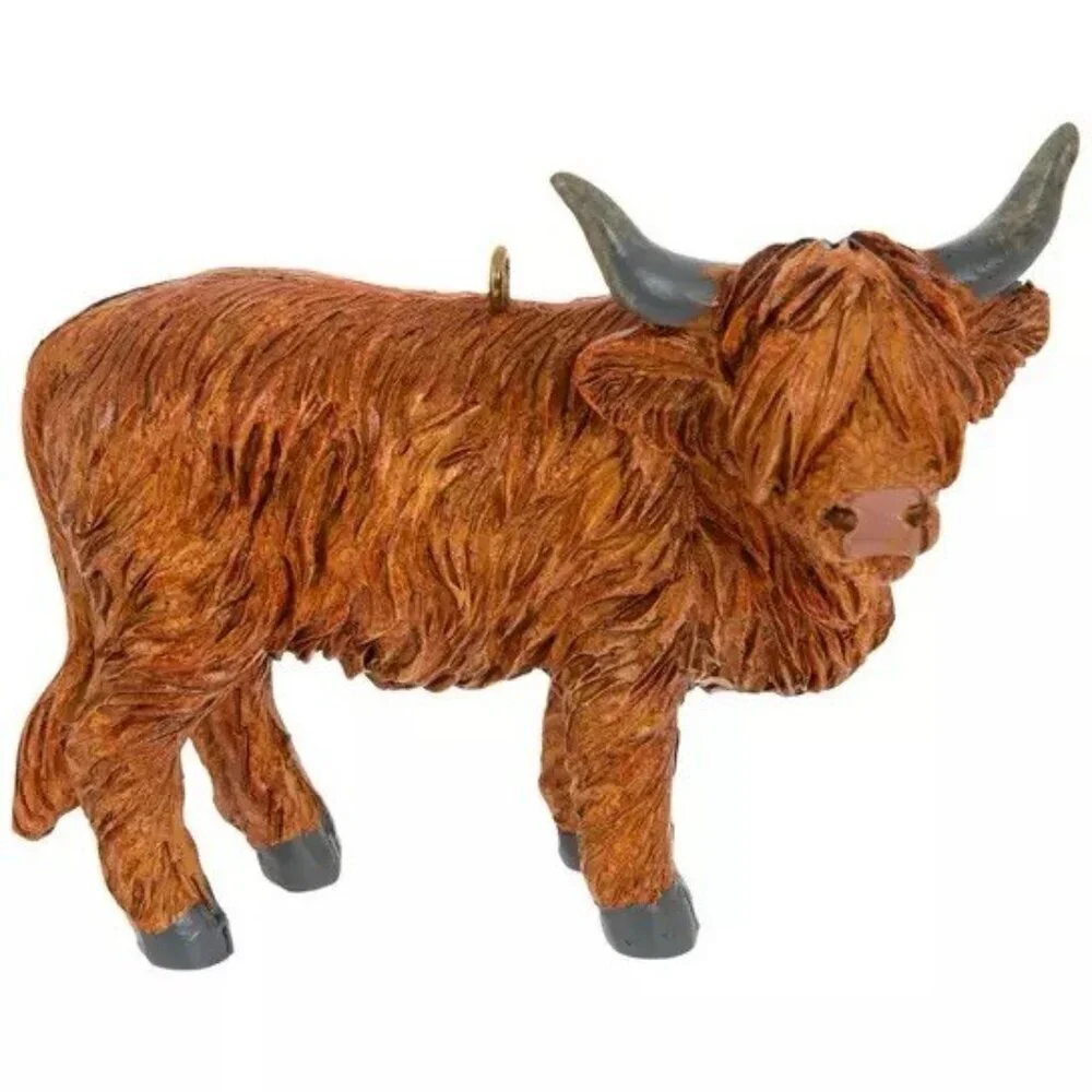 Highland Cow Merry Christmas 4pc Bundle (Stocking, Flag, 2 Tree Ornaments) New